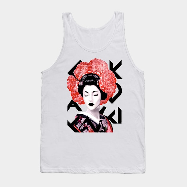 Japanese geisha girl with red flowers Tank Top by Ravenglow